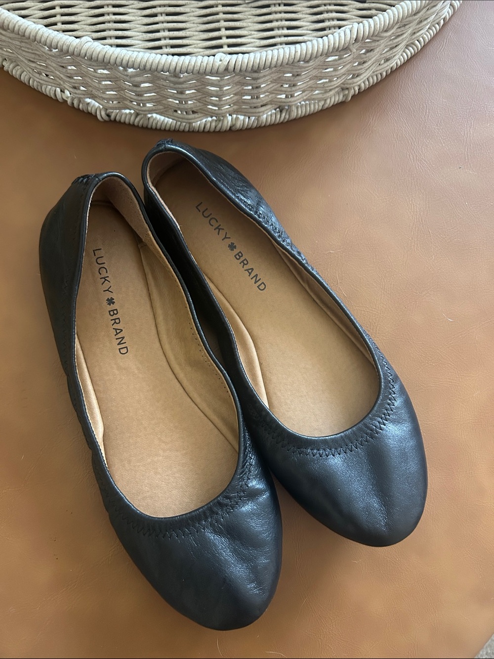Lucky Brand Erin Black Leather Ballet Flats Sz 8